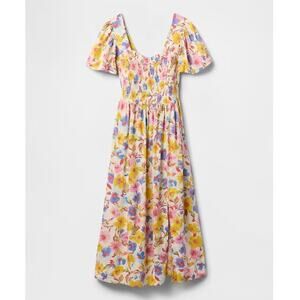 Gap Smocked Maxi Dress Women’s Large Square Neck Floral Multi Boho Summer Beach
